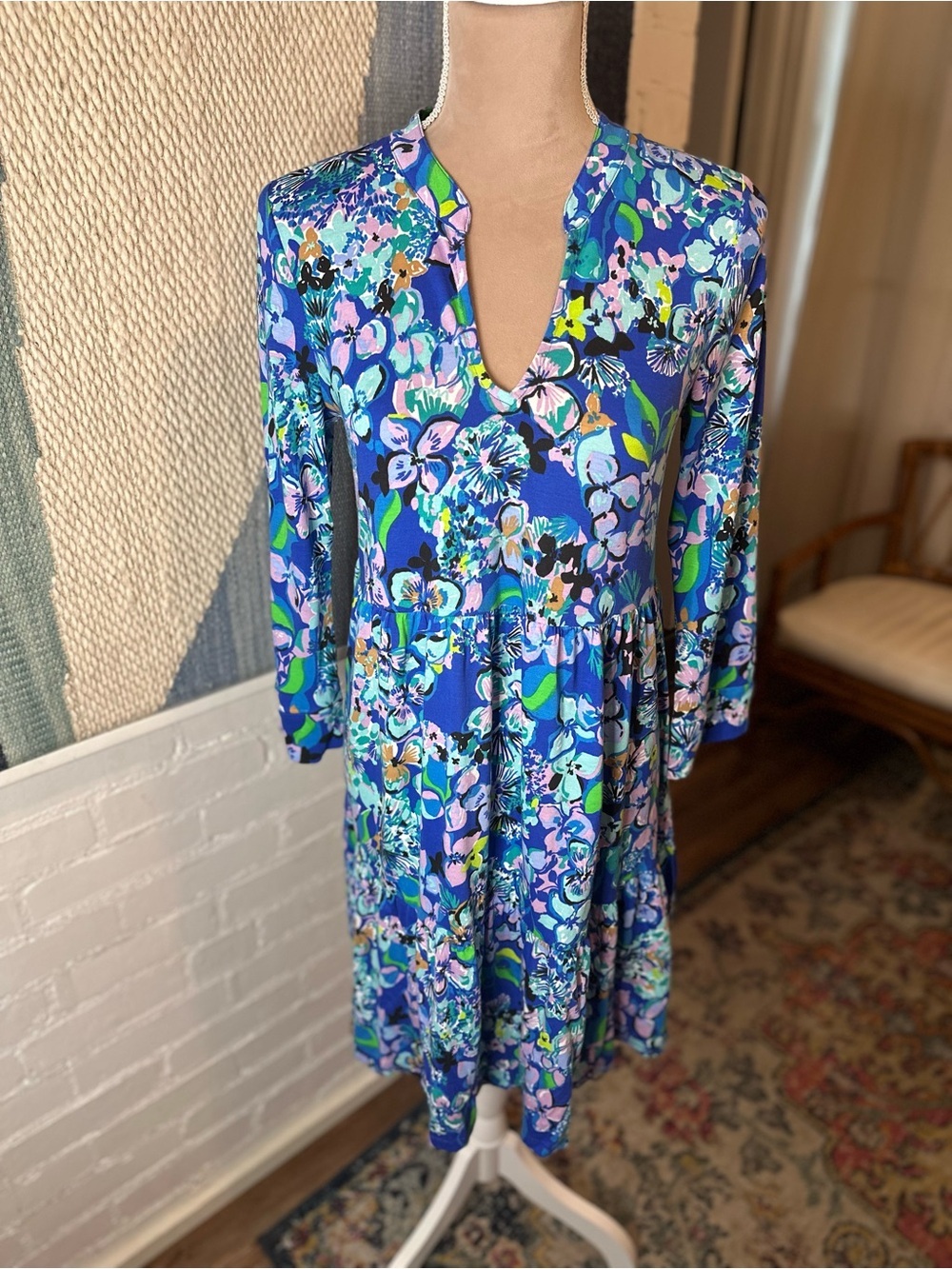 NWT Lilly Pulitzer Dark Blue and Purple ¾ Sleeve Tiered Dress - Picture 5 of 13